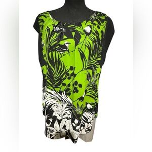 Worthington Green/Black Blouse Top Womens XL Sleeveless Shirt W/Bird Print